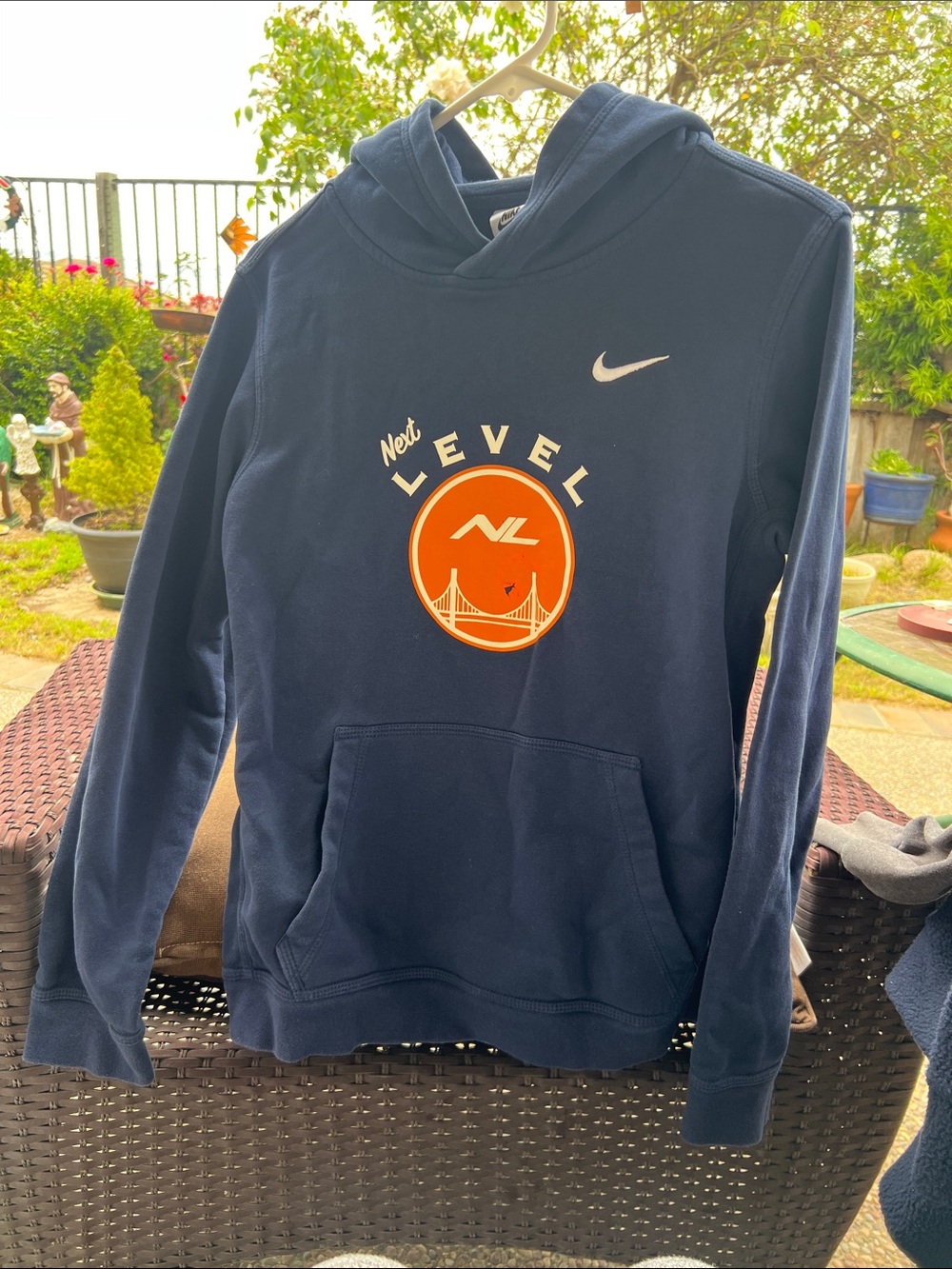 Nike Boys Navy Blue Hoodie with Orange Next Level Logo